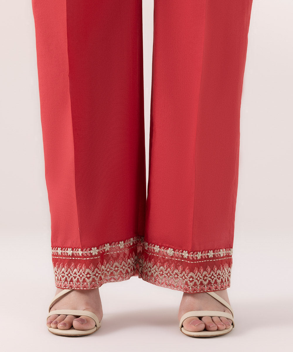 Women's Pret Cambric Embroidered Orange Straight Pants