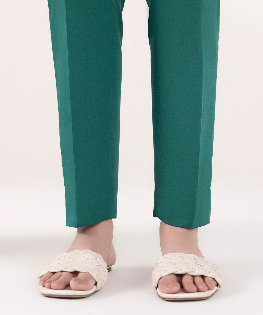 Women's Pret Cambric Solid Green Cigarette Pants