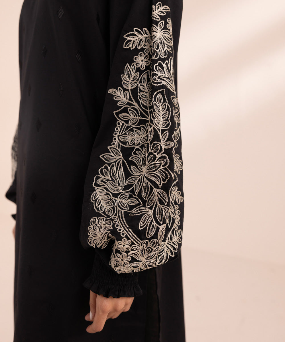 Women's Unstitched Lawn Black Embroidered 3 Piece Suit