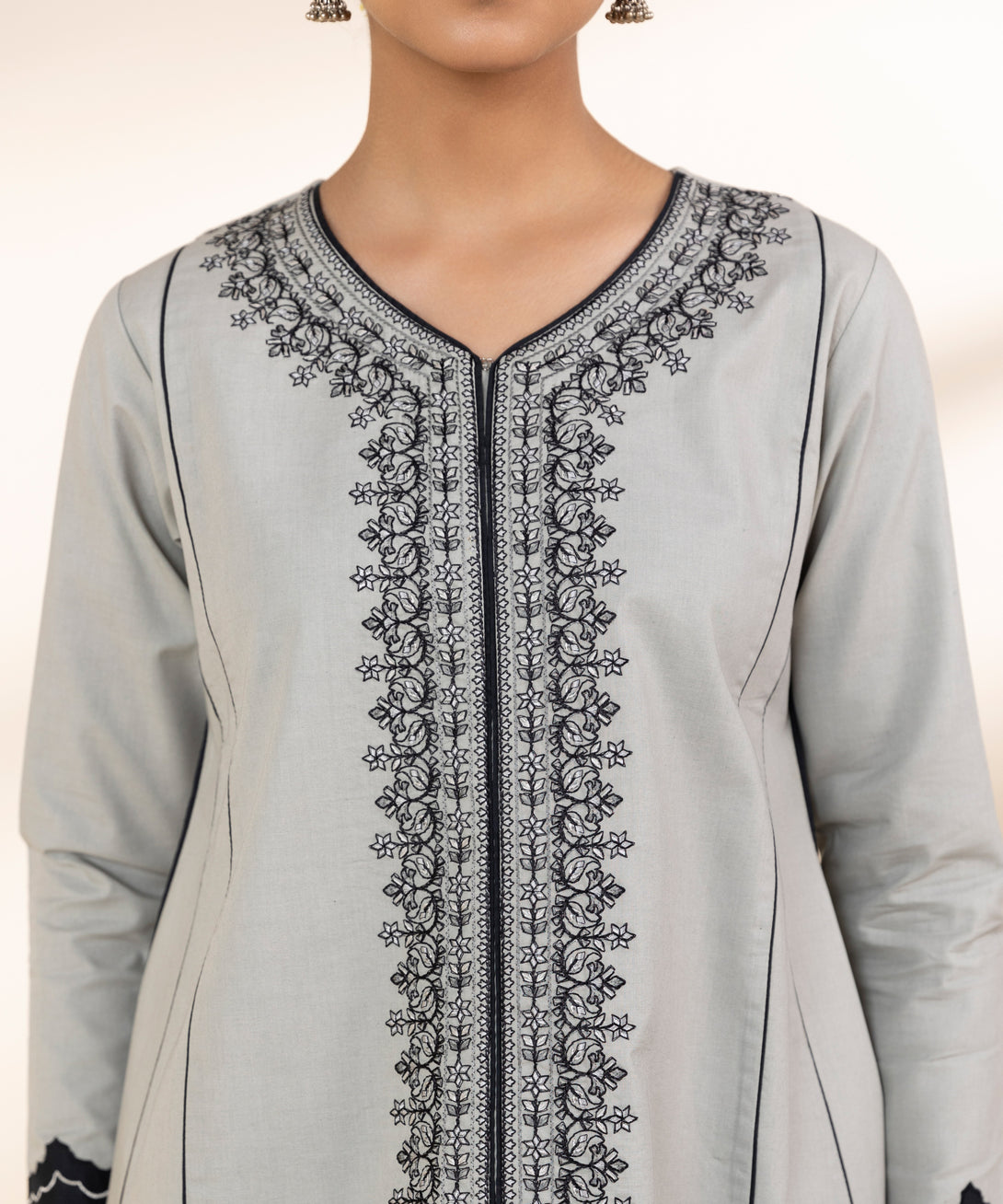 Women's Unstitched Lawn Embroidered Grey 3 Piece Suit