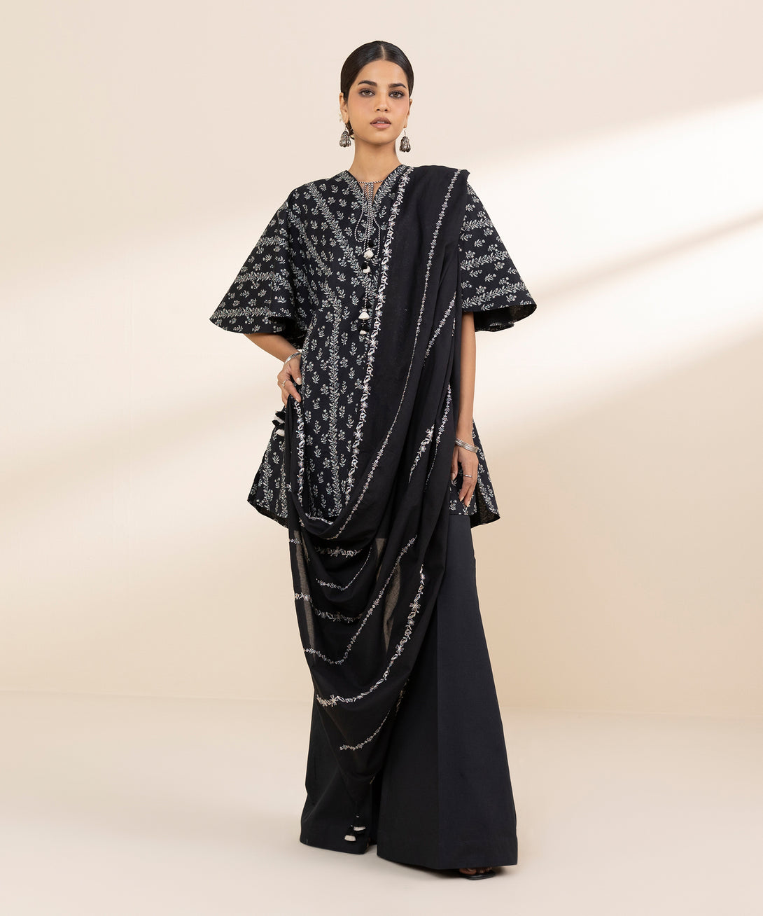Women's Unstitched Lawn Embroidered Black 3 Piece Suit