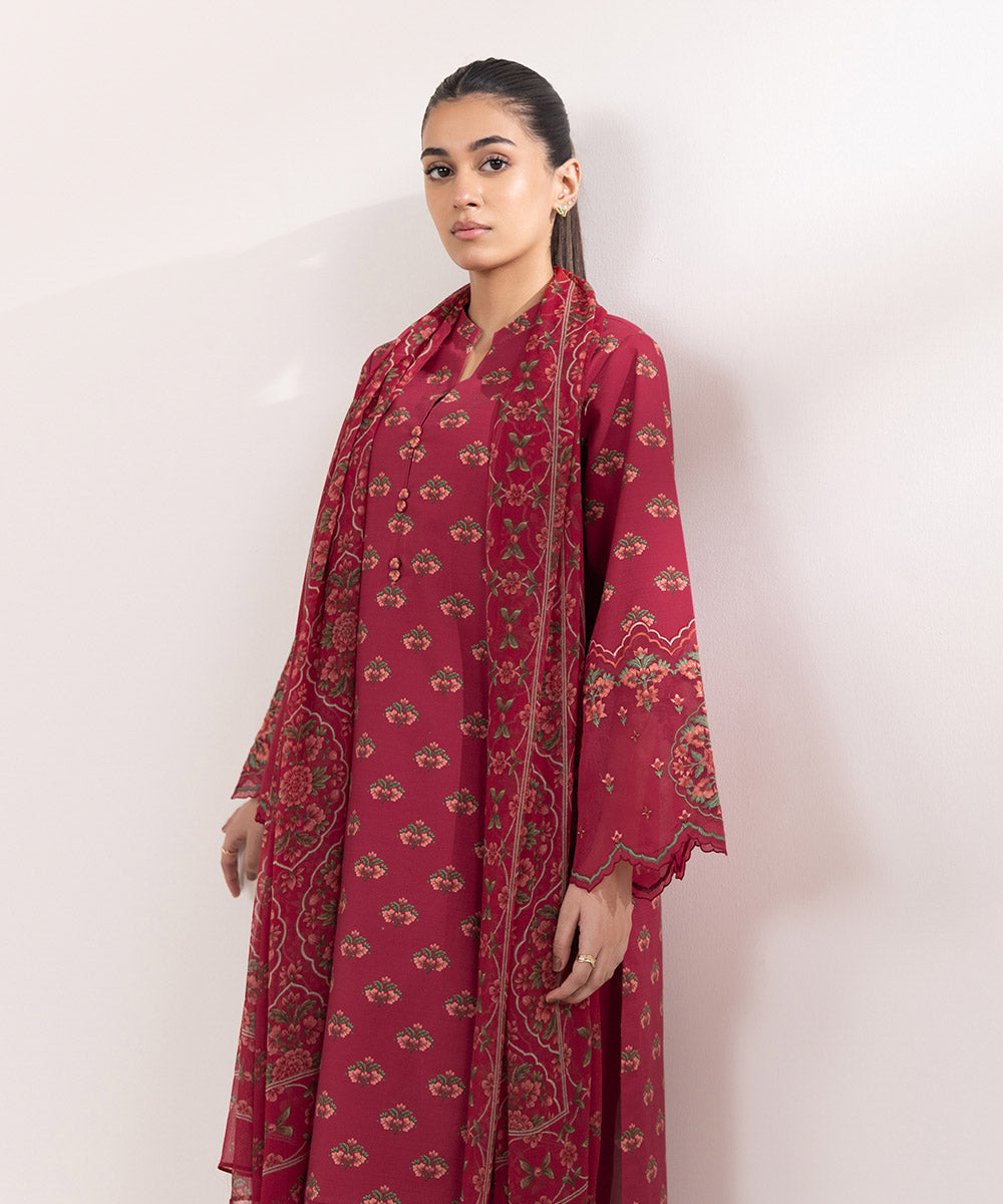 Blended Chiffon Pink Printed Dupatta