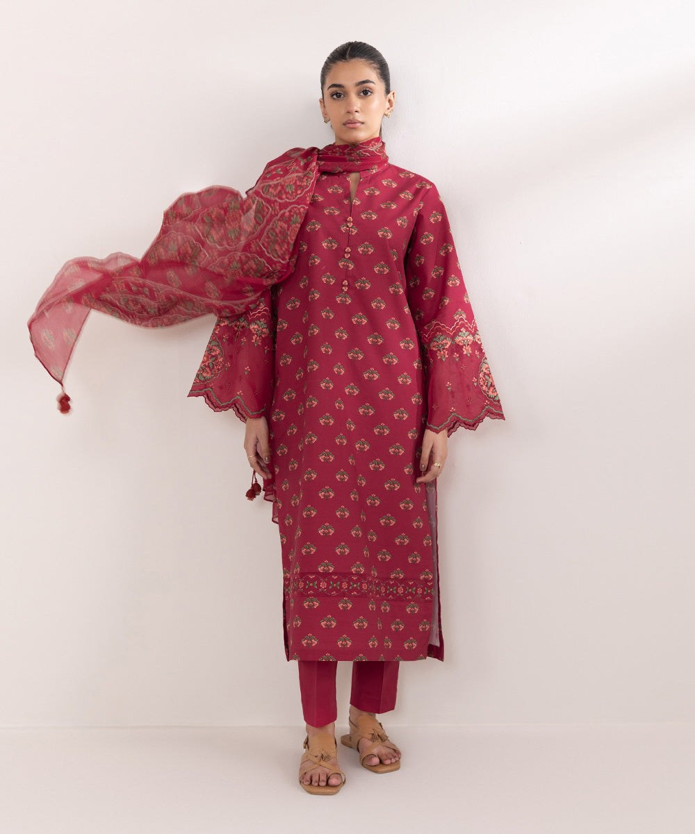 Blended Chiffon Pink Printed Dupatta