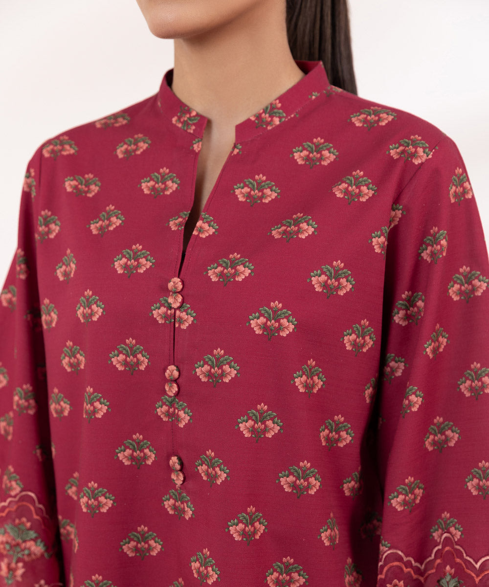 Women's Pret Cambric Embroidered Pink A-Line Shirt