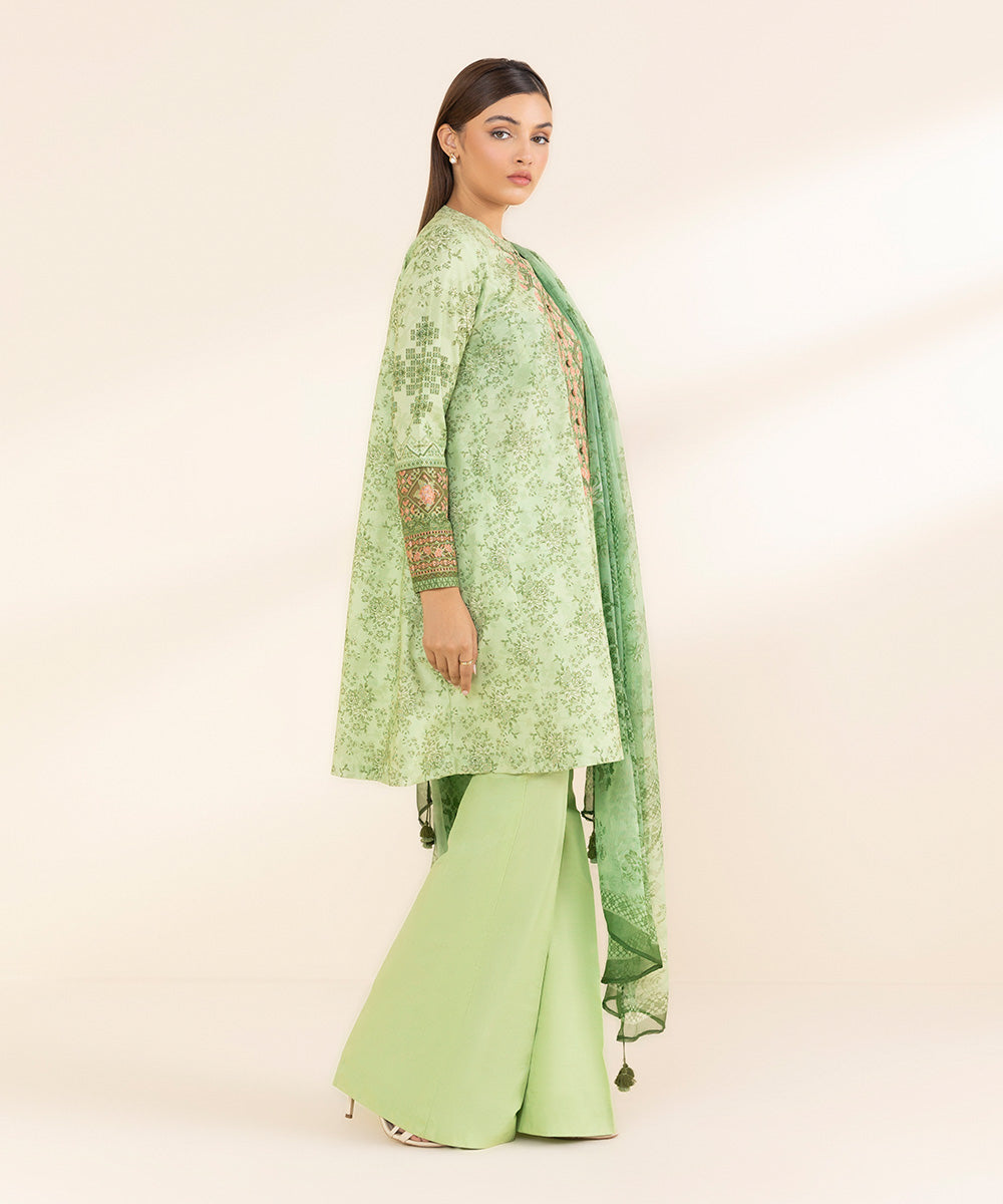 Women's Unstitched Green Lawn 3 Piece Suit 