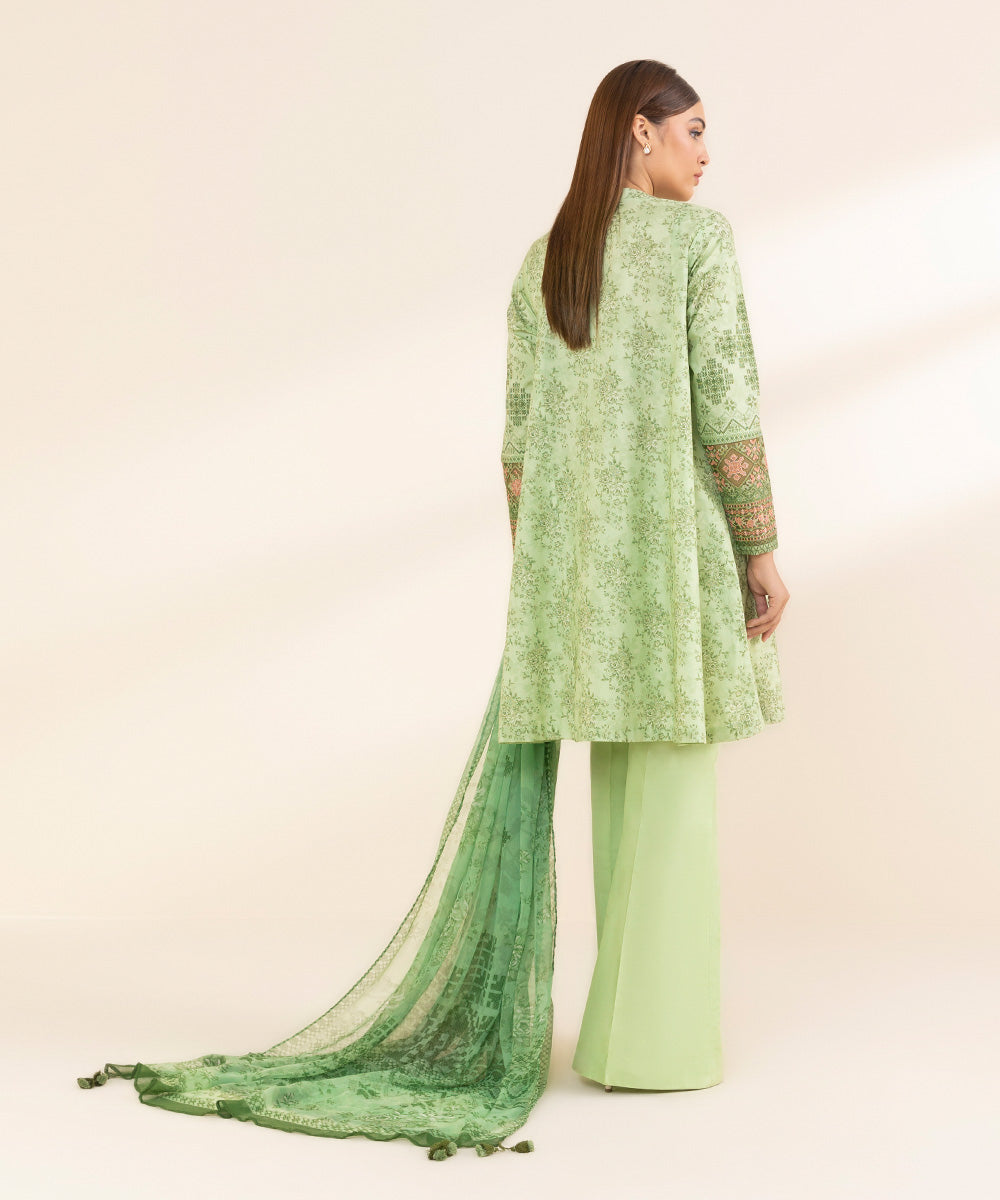 Women's Unstitched Green Lawn 3 Piece Suit 