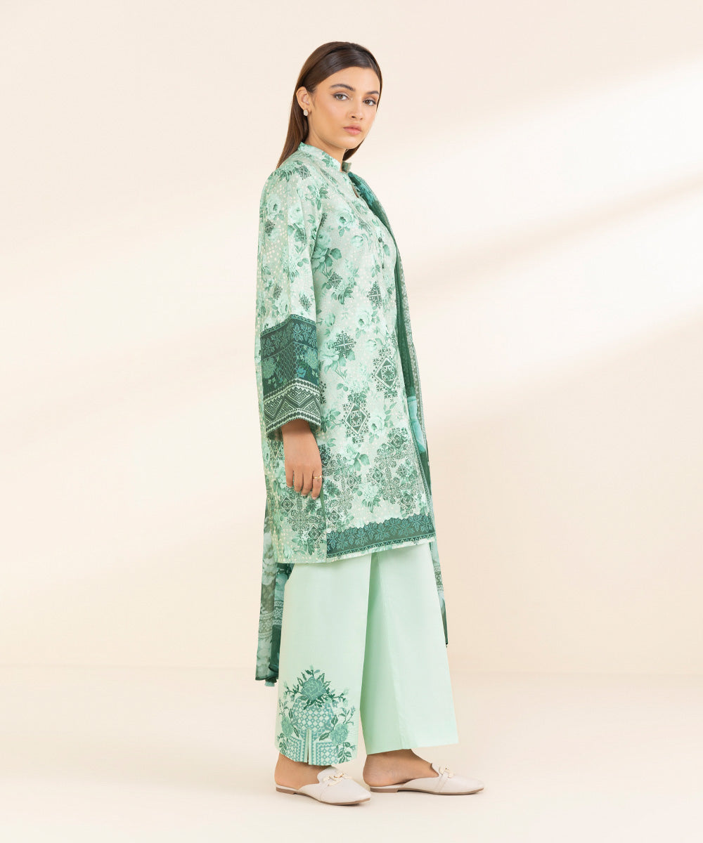 Women's Unstitched Green Lawn 3 Piece Suit 