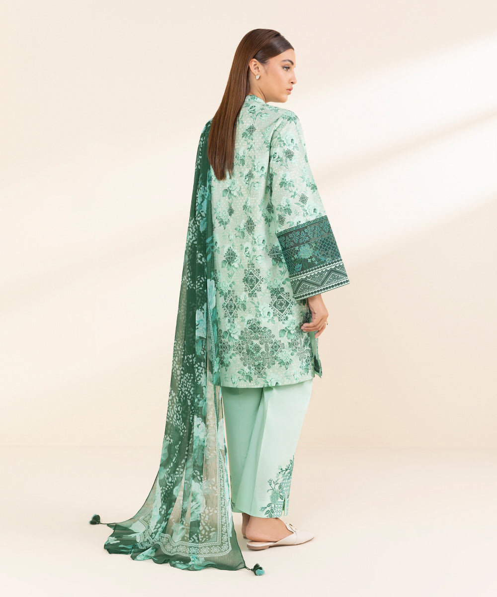 Women's Unstitched Green Lawn 3 Piece Suit 