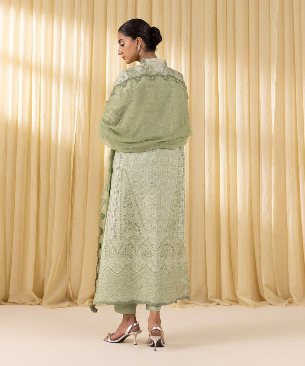 Women's Unstitched Lawn Embroidered Green 3 Piece Suit