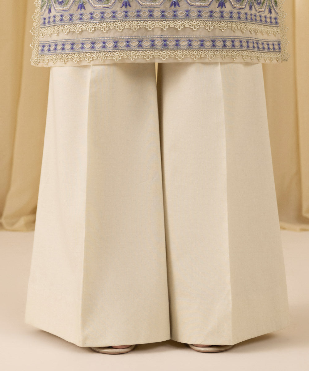Women's Unstitched Cotton Jacquard Embroidered Off White 3 Piece Suit