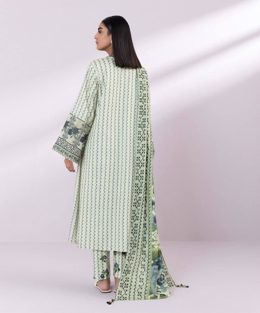 Women's Unstitched Lawn Embroidered Off White 3 Piece Suit