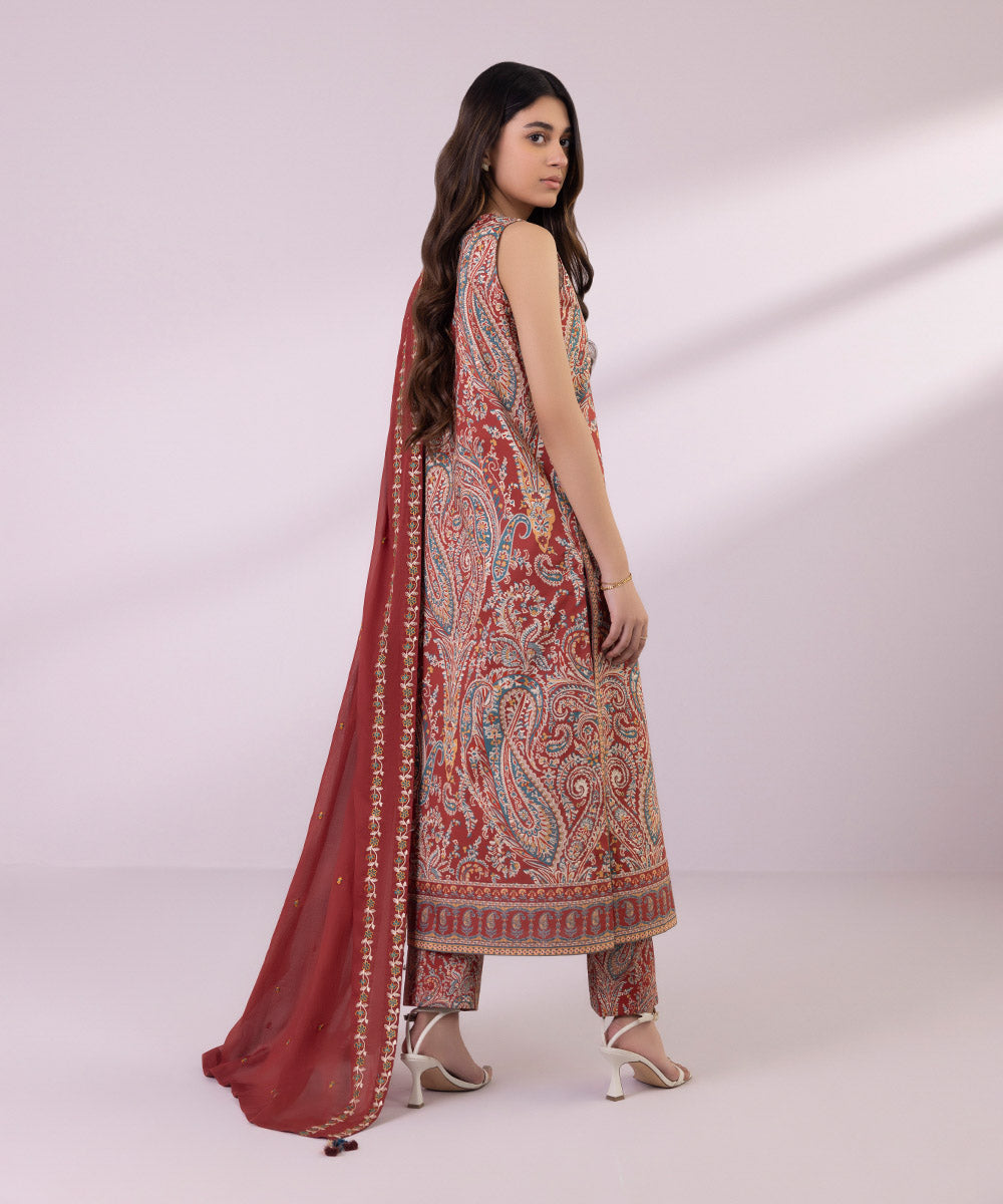 Voile Red Embroidered Dupatta