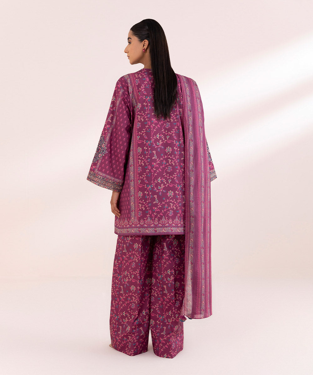 Women's Unstitched Lawn Purple Embroidered 3 Piece Suit