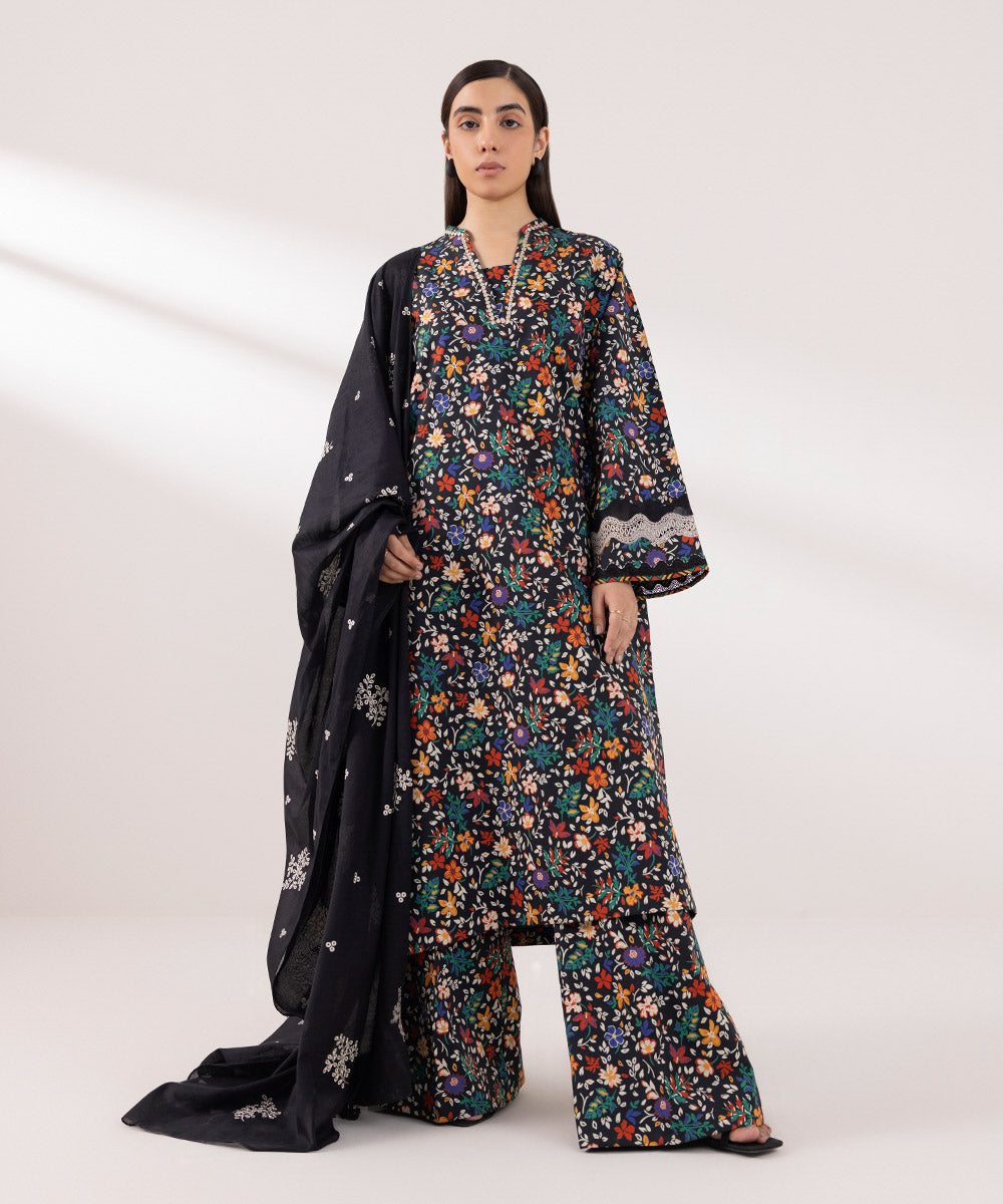 Fine Voile Black Embroidered Dupatta