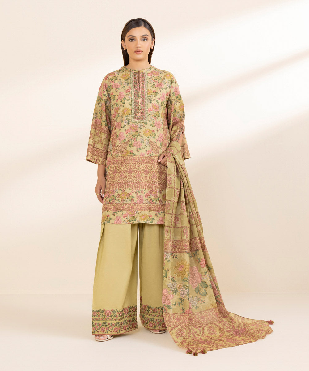 3 Piece - Embroidered Cotton Suit