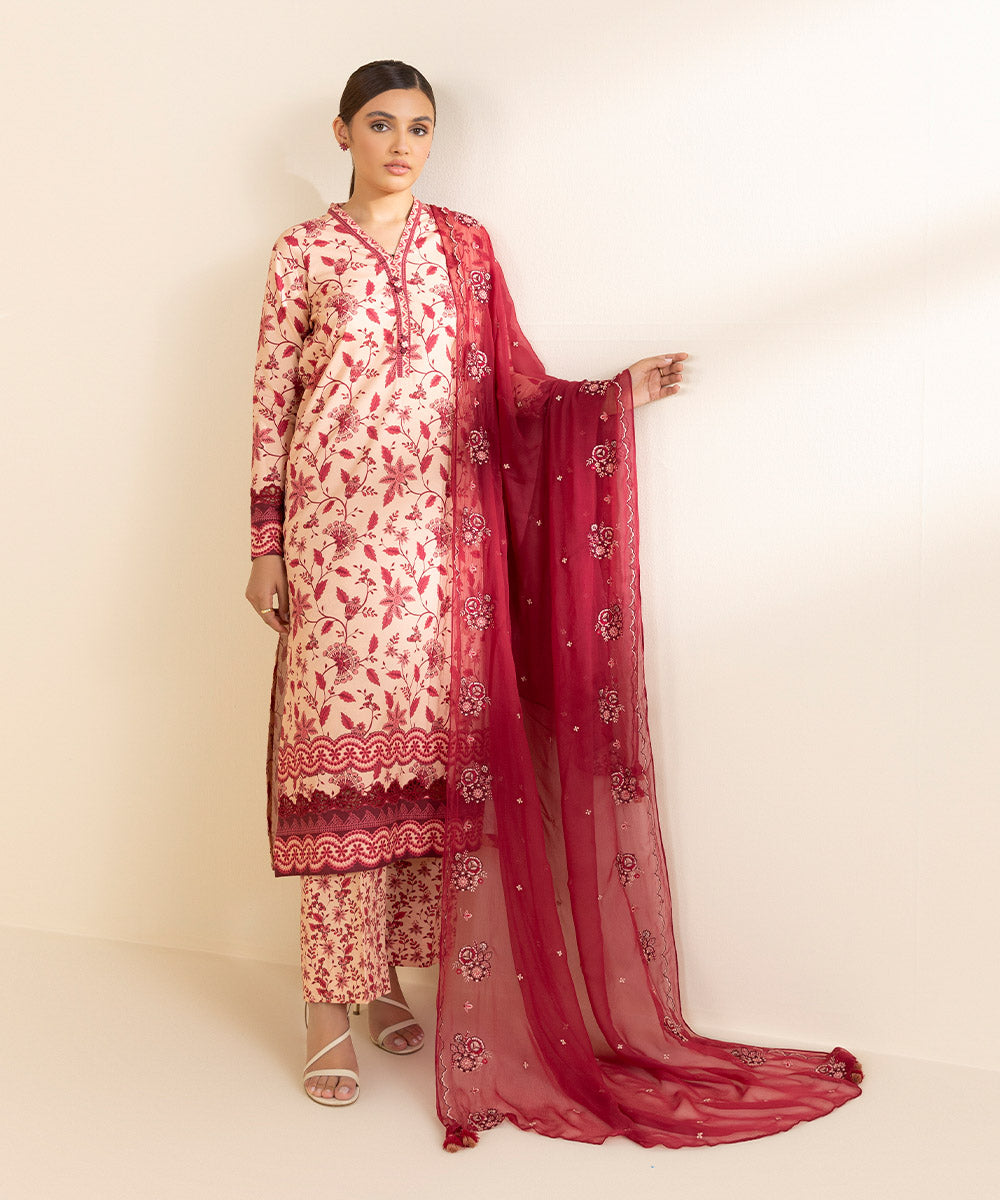 3 Piece - Embroidered Cotton Suit