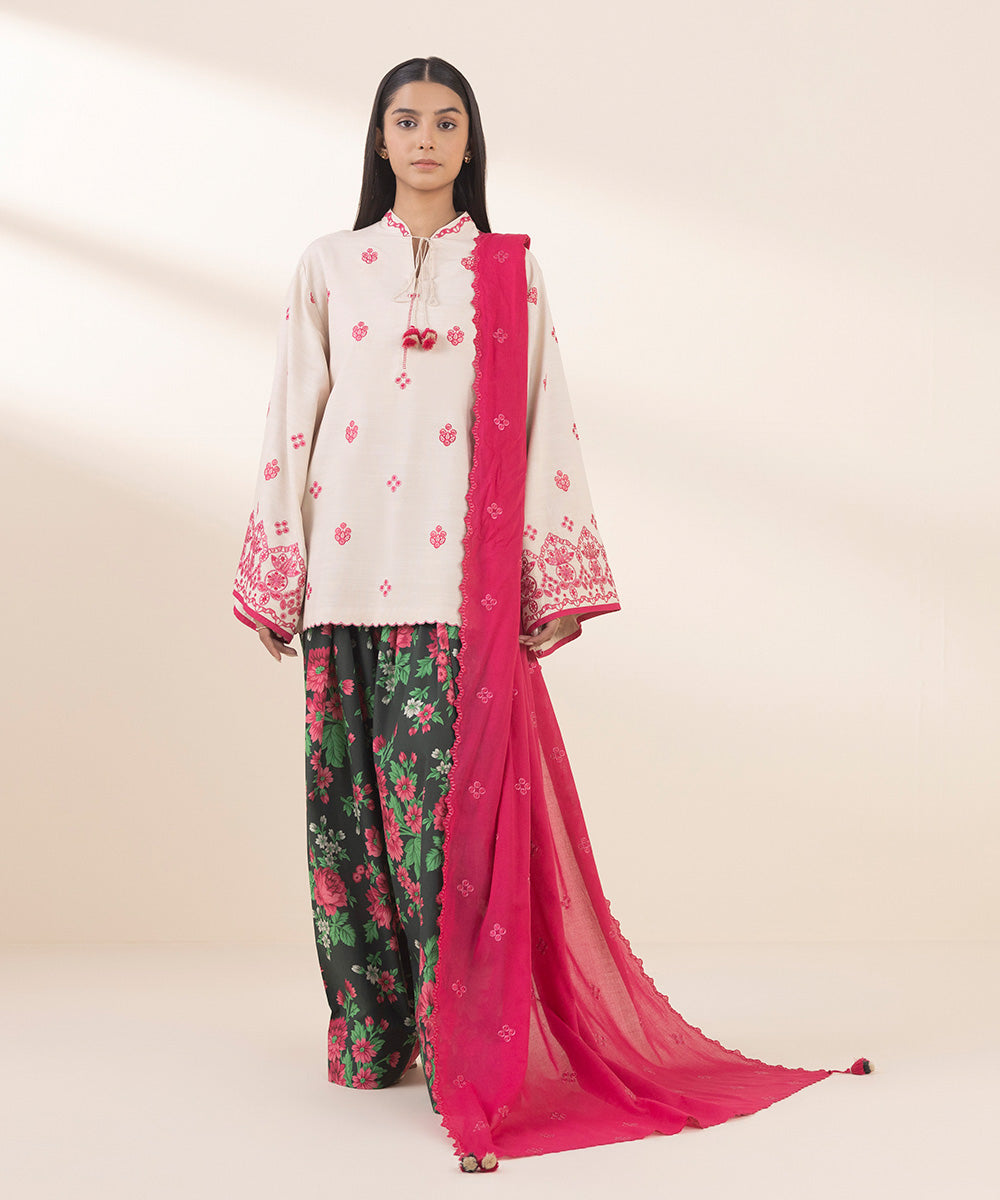 Women's Unstitched Lawn Embroidered Multi 3 Piece Suit