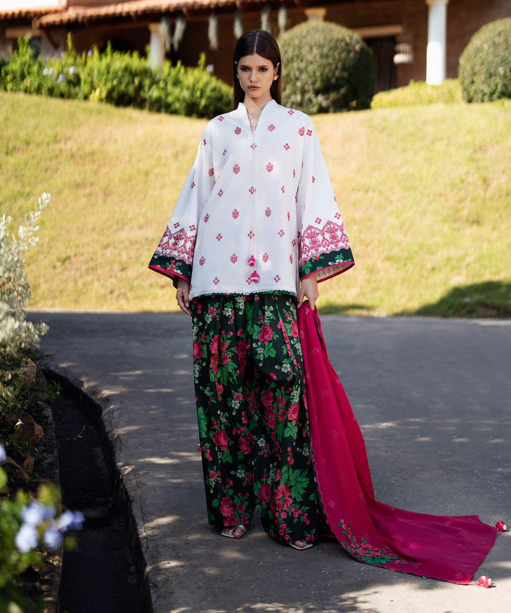 Women's Unstitched Lawn Embroidered Multi 3 Piece Suit