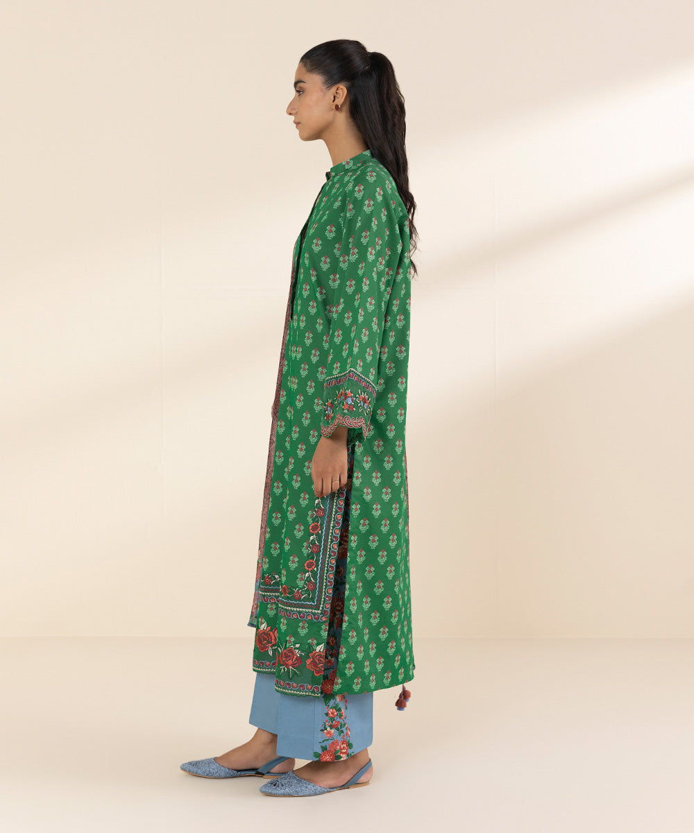 Women's Unstitched Lawn Embroidered Green 3 Piece Suit