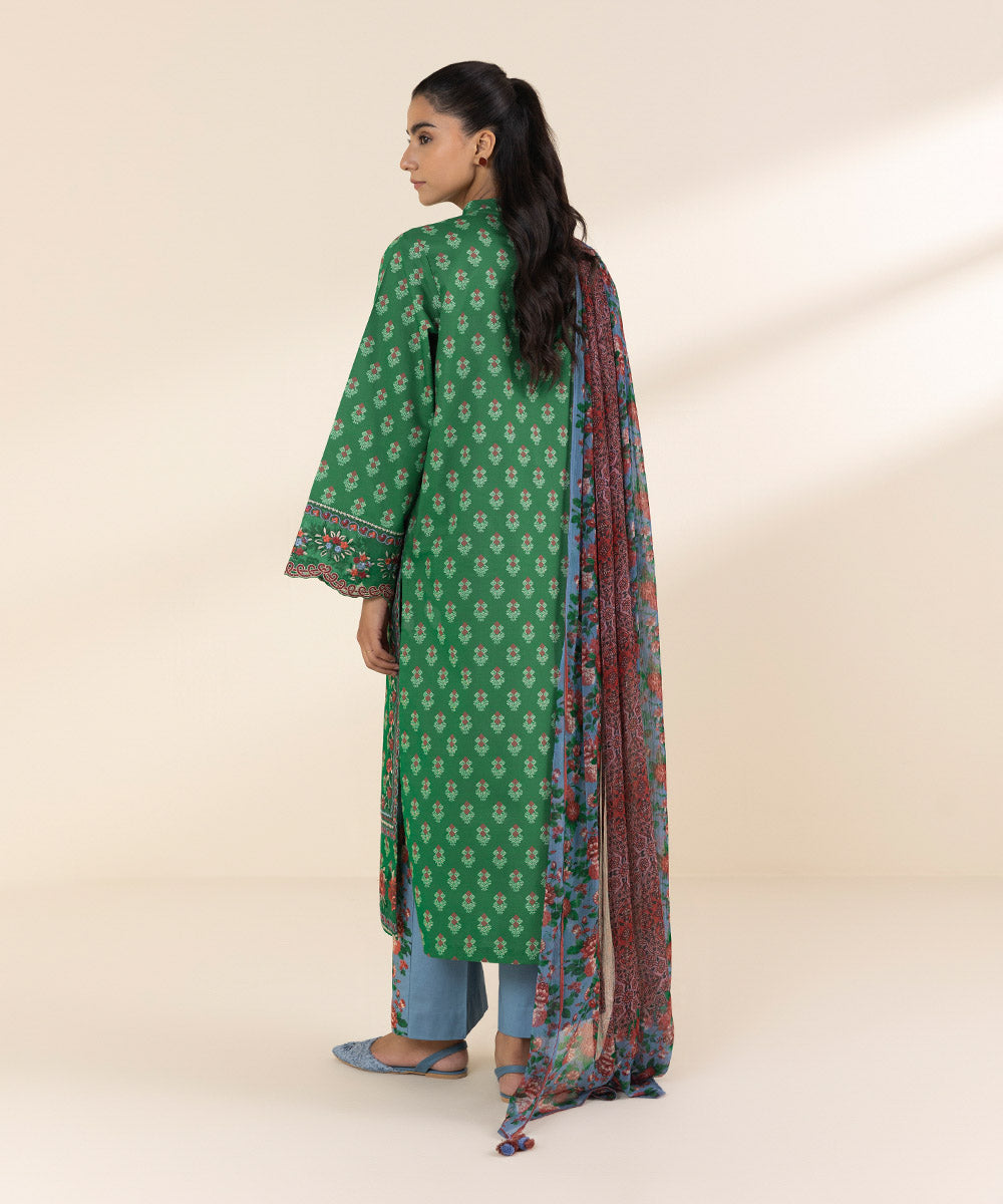 Women's Unstitched Lawn Embroidered Green 3 Piece Suit