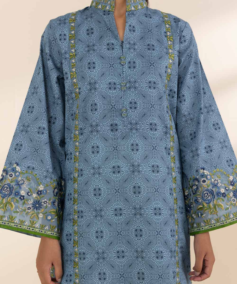 Women's Unstitched Lawn Embroidered Blue 3 Piece Suit