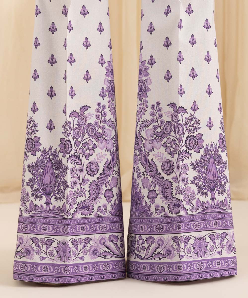 Unstitched Women's Embroidered Lawn Purple Three Piece Suit 