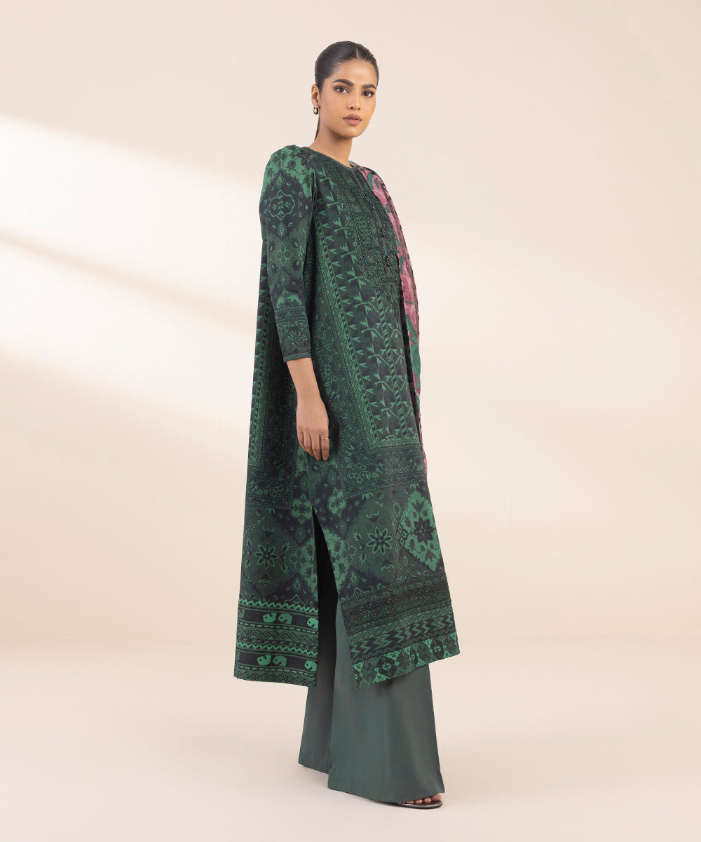 Women's Unstitched Lawn Embroidered Green 3 Piece Suit