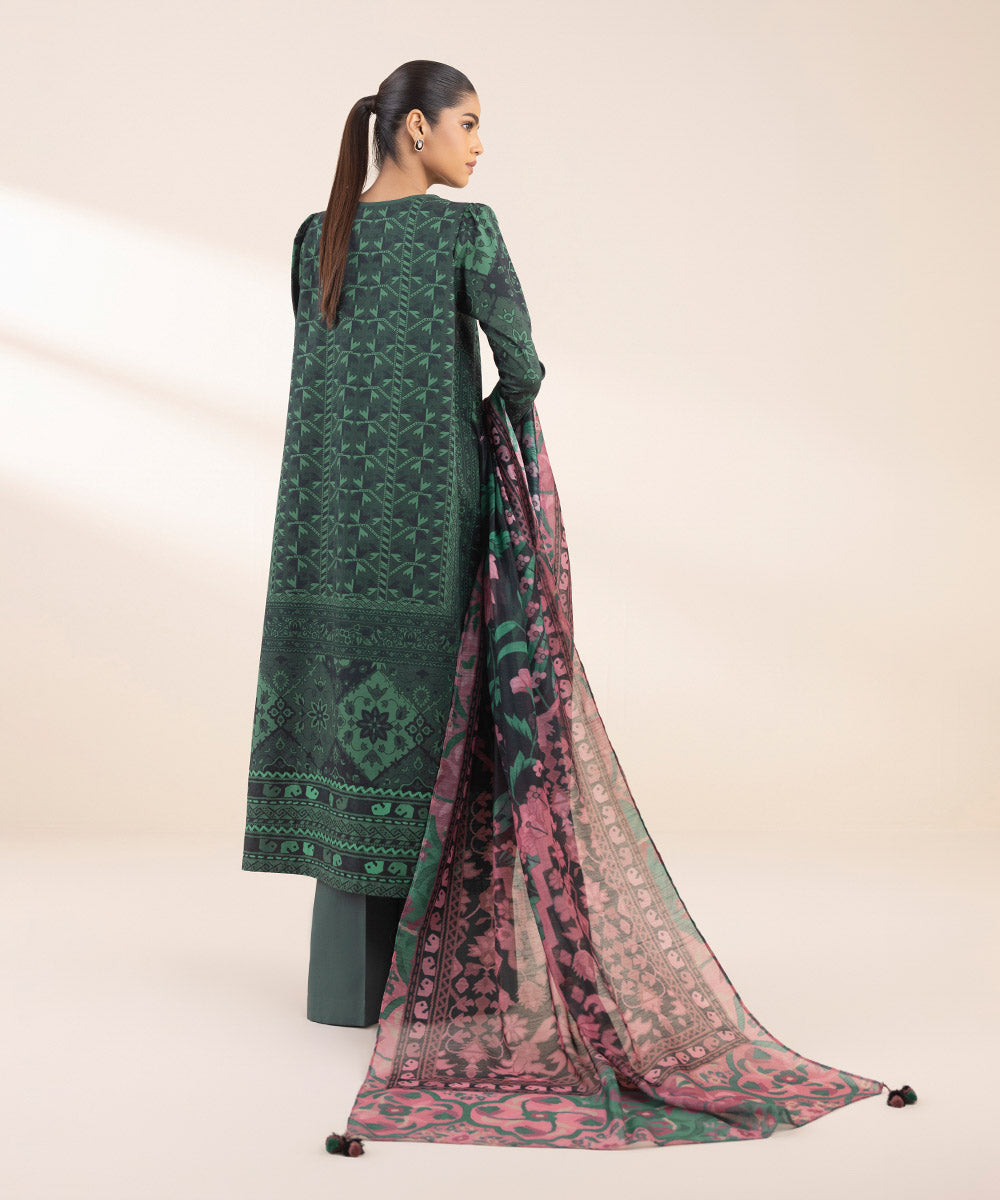 Women's Unstitched Lawn Embroidered Green 3 Piece Suit