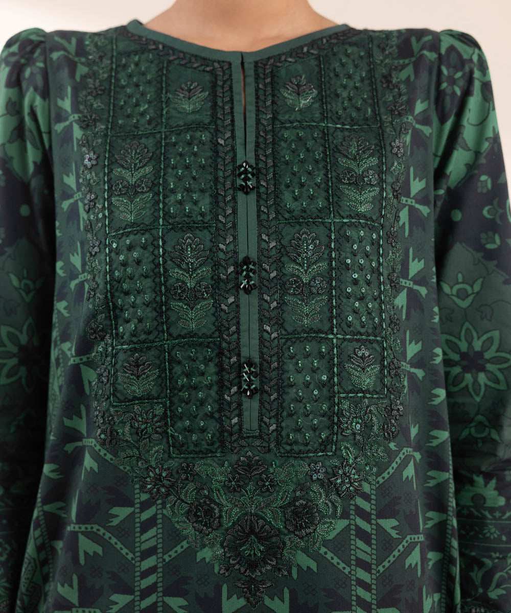 Women's Unstitched Lawn Embroidered Green 3 Piece Suit