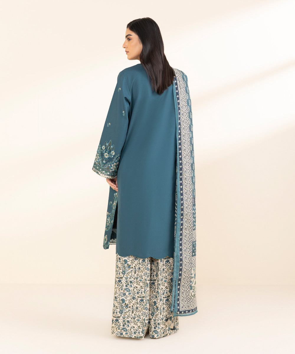 Women's Unstitched Lawn Embroidered Blue 3 Piece Suit