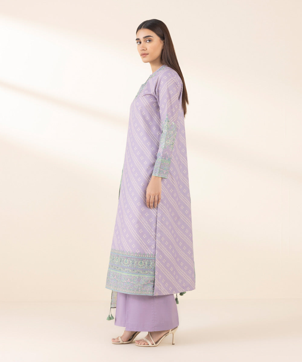 Women's Unstitched Zari Lawn Embroidered Purple 3 Piece Suit