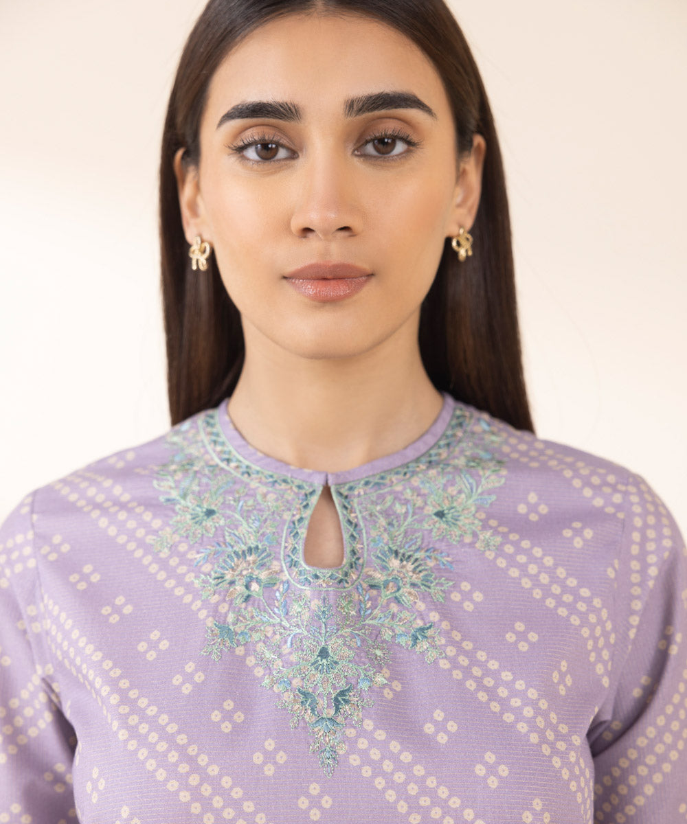 Women's Unstitched Zari Lawn Embroidered Purple 3 Piece Suit