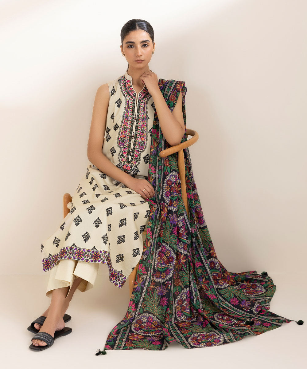 Women's Unstitched Lawn Embroidered Multi 3 Piece Suit