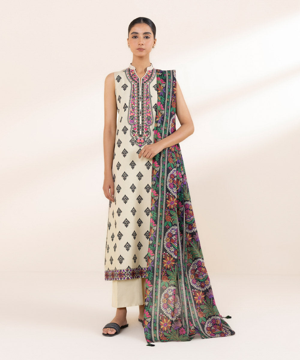 Women's Unstitched Lawn Embroidered Multi 3 Piece Suit