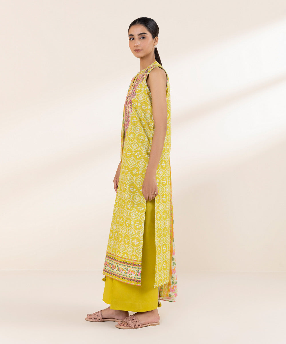 Women's Unstitched Lawn Embroidered Yellow 3 Piece Suit