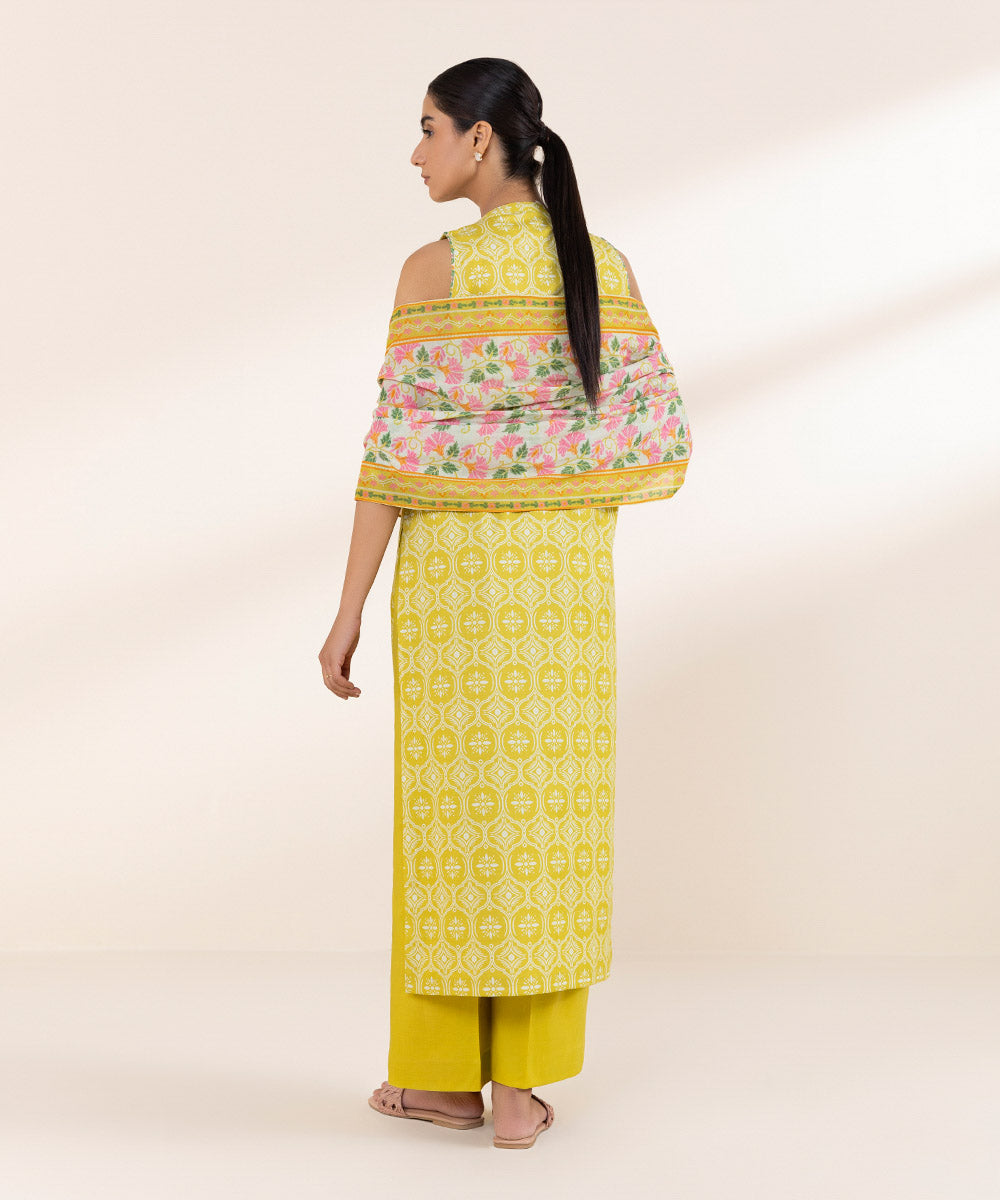 Women's Unstitched Lawn Embroidered Yellow 3 Piece Suit