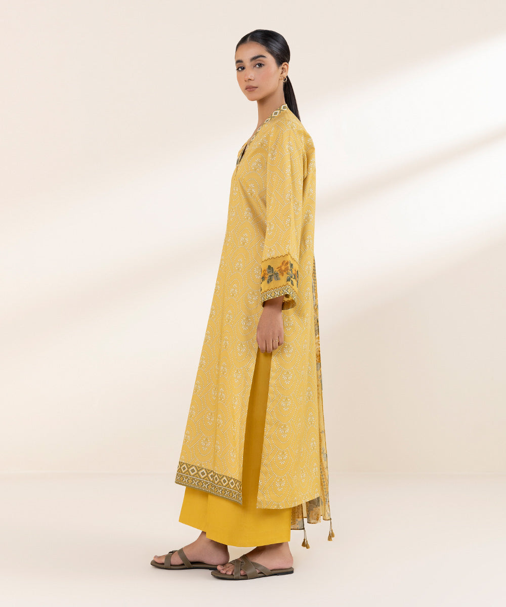 Women's Unstitched Lawn Embroidered Yellow 3 Piece Suit