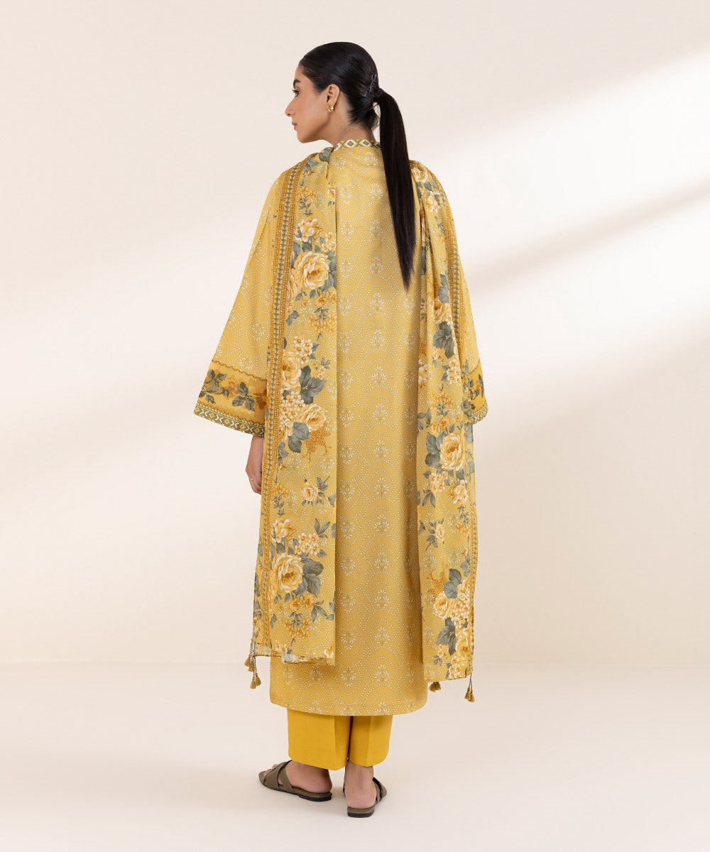 Women's Unstitched Lawn Embroidered Yellow 3 Piece Suit