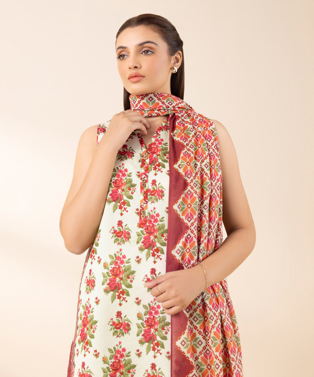 Women's Unstitched Lawn Embroidered Multi 3 Piece Suit