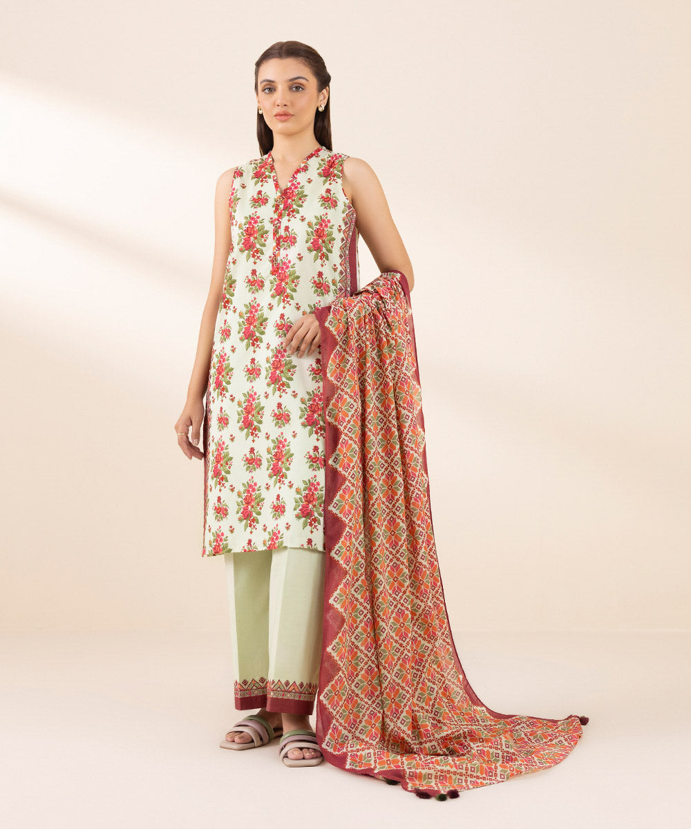 Women's Unstitched Lawn Embroidered Multi 3 Piece Suit