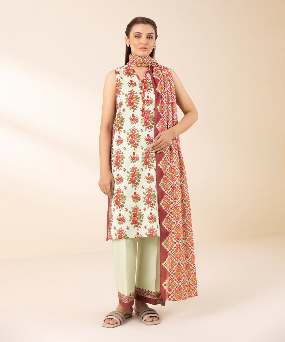 Women's Unstitched Lawn Embroidered Multi 3 Piece Suit