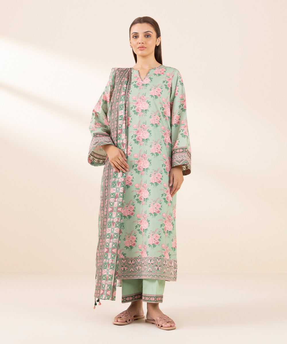 Women's Unstitched Lawn Embroidered Multi 3 Piece Suit