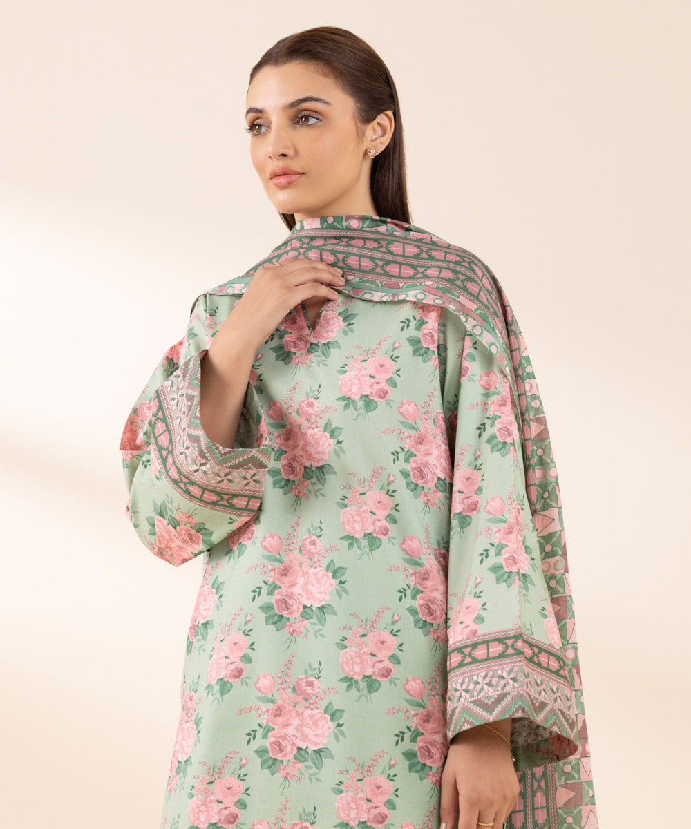 Women's Unstitched Lawn Embroidered Multi 3 Piece Suit