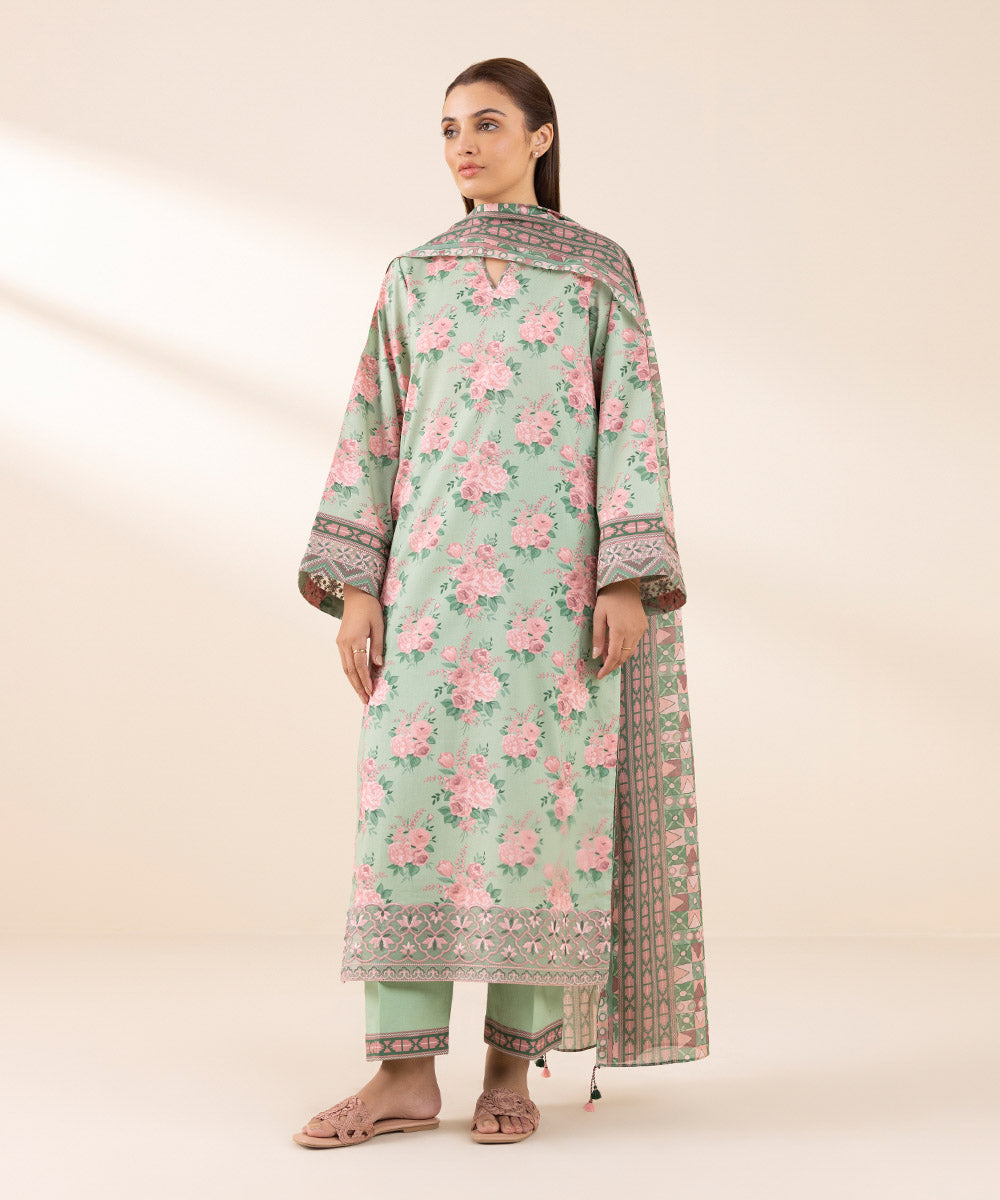 Women's Unstitched Lawn Embroidered Multi 3 Piece Suit