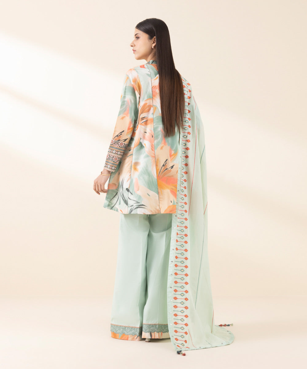 Unstitched Women's Green Zari Lawn 3 Piece Suit