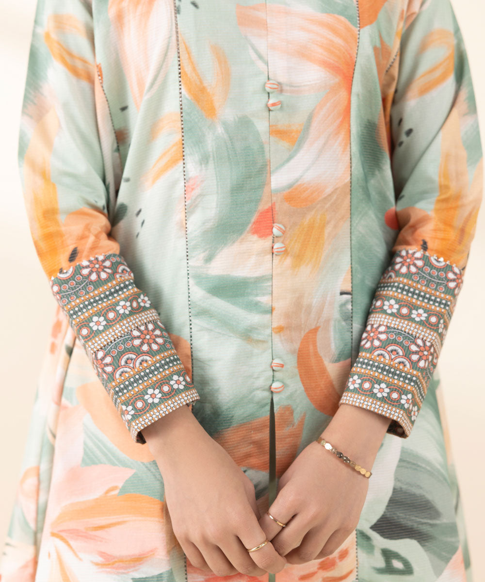 Unstitched Women's Green Zari Lawn 3 Piece Suit