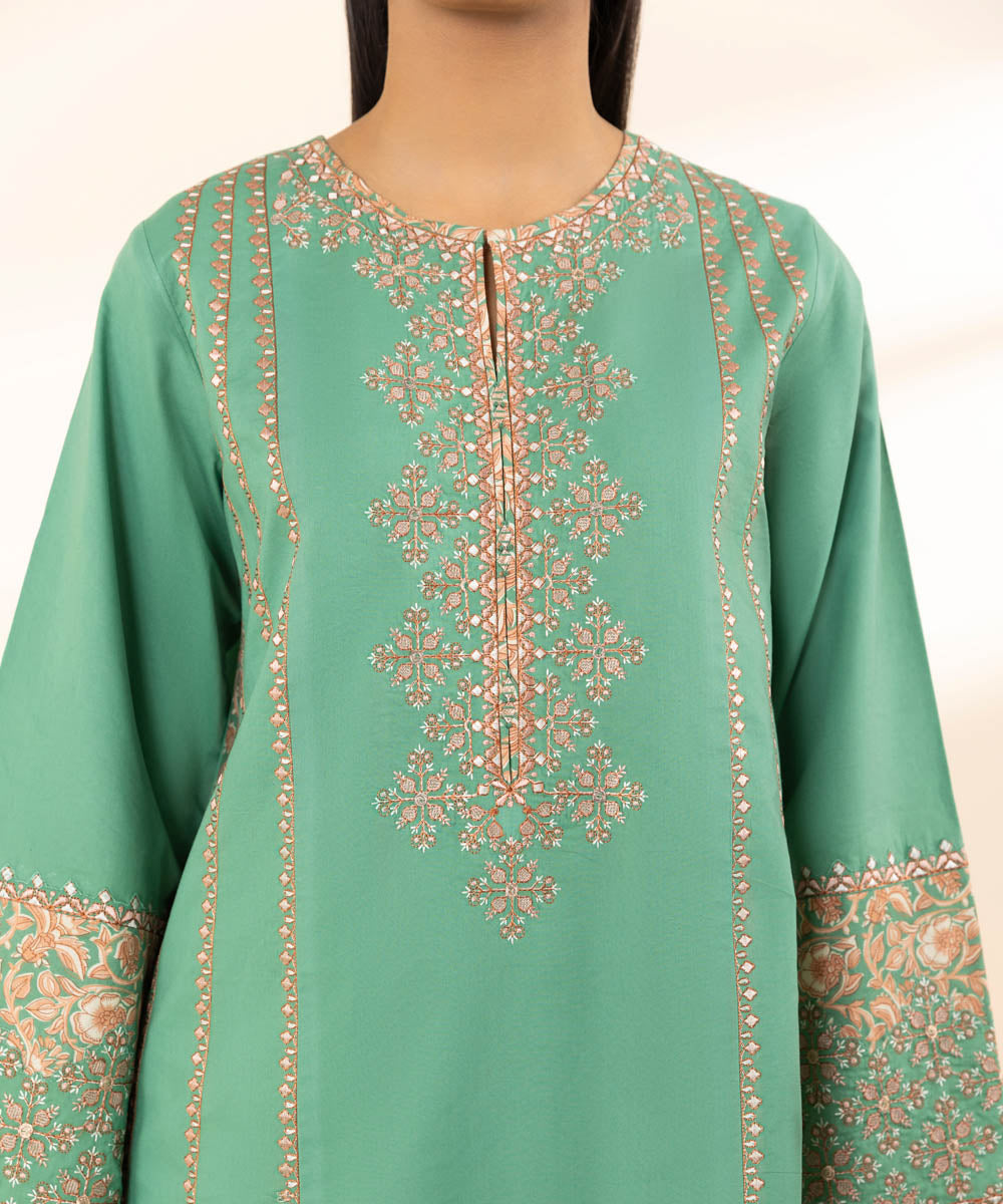 Unstitched Women's Embroidered Textured Lawn Green Three Piece Suit 