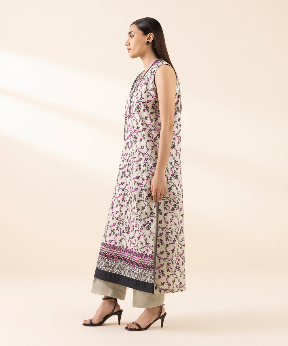 Unstitched Women's Off White Lawn Embroidered 3 Piece Suit