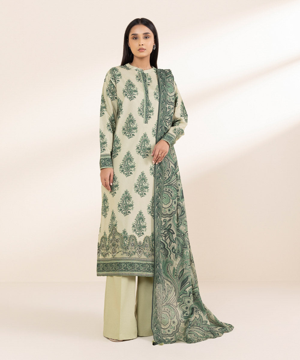 Unstitched Women's Embroidered Lawn Off White 3 Piece Suit