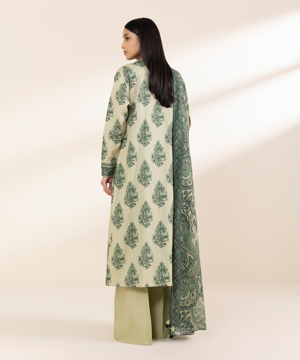 Unstitched Women's Embroidered Lawn Off White 3 Piece Suit